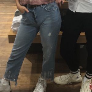 ZARA Jeans w/ Jewel Chain Trim